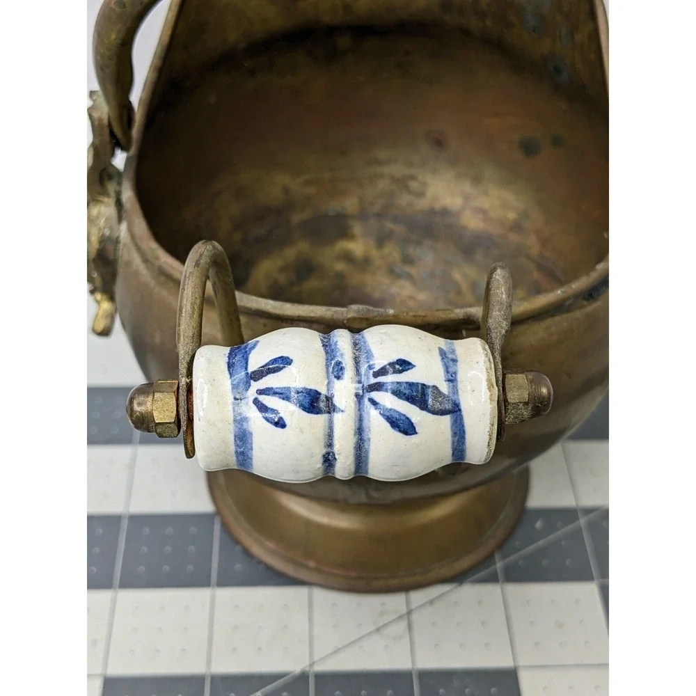 Brass Bucket with Ceramic Handle Pot 6 Inch Tall‎